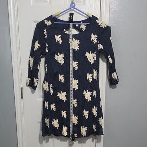 Westport Navy and Cream Floral Dress Stretchs